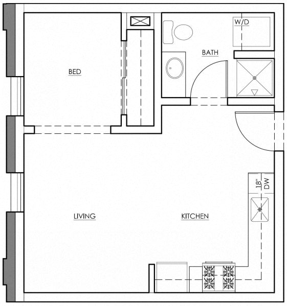 Floor plan for studio, 1 bath, 469 sqft